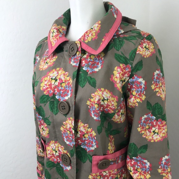 Boden Grey/Brown Pink Hydrangea Floral Print Coat - Picture 3 of 7